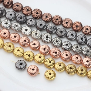 Metallic plated lava stone beads in gold and silver tones for DIY jewelry making