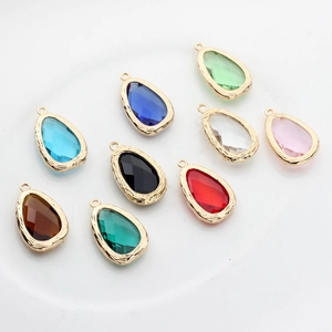 14K gold plated teardrop glass pendants in nine colors for DIY jewelry making
