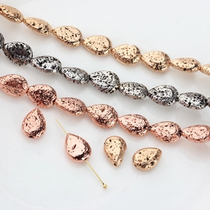 Cuentas Sueltas de Piedra Volcánica Galvanizada Forma Gota de Agua Piedra de Lava Accesorios Joyería DIY Hallazgos de Collares