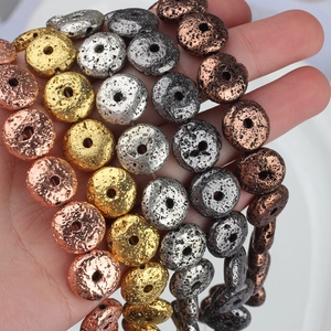 Plated lava stone rondelle beads in gold and silver finish for DIY jewelry making
