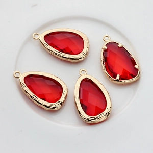 Set of four 14K gold-plated faceted red glass teardrop pendants for DIY jewelry making