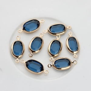 Pendenti ovali in cristallo blu scuro con bordi dorati per la creazione di gioielli fai da te
