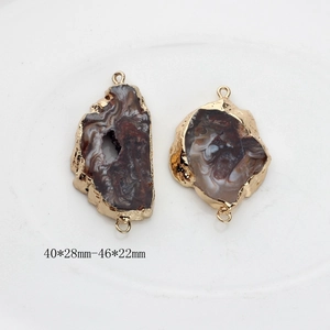Natural agate geode druzy connectors with gold edges and size labels 40*28mm