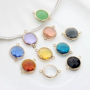 10 colors of 16mm faceted glass charms with gold plated copper rim for jewelry making