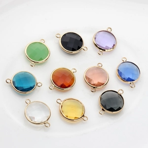 16mm round multi-colored faceted crystal pendants with double-loop gold metal frames