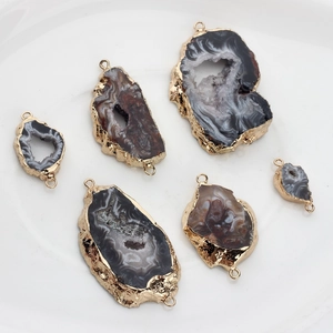 Natural agate geode slice connectors with gold plated edges for DIY jewelry making