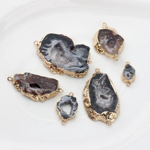 Natural agate geode slice pendants with gold plated edges for jewelry making
