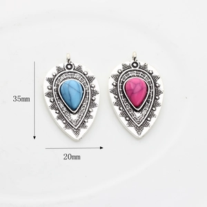 Bohemian alloy teardrop charms with turquoise resin, 35x20mm size for DIY jewelry
