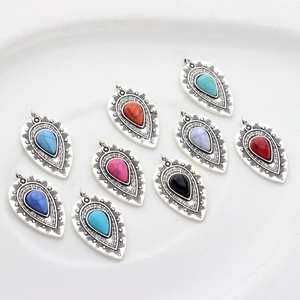 Bohemian Vintage Zinc Alloy Water Drop Pendants With Artificial Resin Inlay Retro Pattern DIY Earring Jewelry Findings