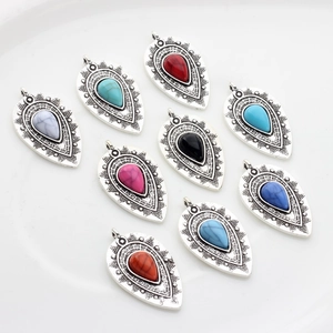 Retro alloy teardrop pendants with colorful resin inlays in 9 colors for DIY jewelry