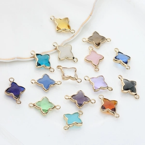 Pendentifs trèfle et étoile en cristal coloré avec bords dorés pour bijoux DIY