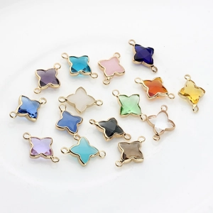 Pendentifs trèfle en verre coloré avec doubles boucles dorées pour bijoux