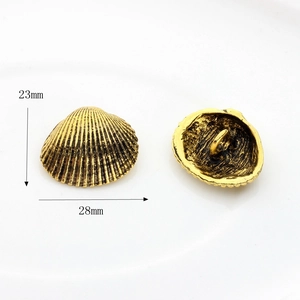 Vintage gold shell-shaped alloy button with distressed texture for DIY jewelry making
