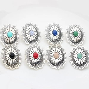 Set di 8 bottoni vintage in lega d'argento con pietre colorate per creazioni fai-da-te