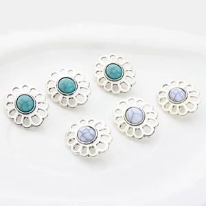 Vintage alloy hollow flower pendants with turquoise and white stones for DIY jewelry