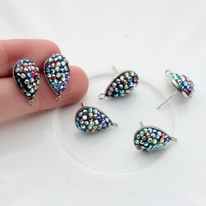Edelstahl Wassertropfen Ohrstecker Mit AB Farbe Strass Eingelegt Polymerton Handgefertigt DIY Schmuckherstellung Zubehör
