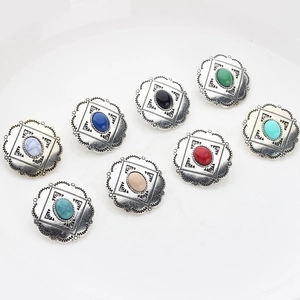 Set of 8 vintage silver alloy decorative buttons with bohemian geometric patterns