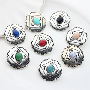 Vintage alloy decorative buttons with colorful faux gemstones in bohemian ethnic style