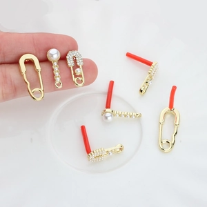 Componenti per Orecchini in Lega Geometrica Con Perla Artificial Sintetica Zirconia Intarsiata Placcato Oro Stile Spilla da Balia Fai da Te