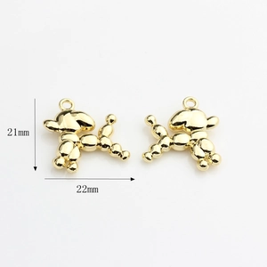Detail of 21x22mm gold balloon dog pendants for DIY jewelry making accessories
