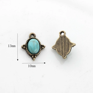 Pendentif ovale rétro en bronze et résine turquoise pour bijoux DIY, 13x10mm