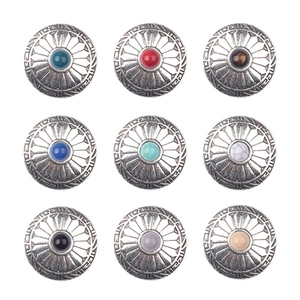 Vintage Zinc Alloy Flower Concho Round Decorative Button Earring Findings DIY Jewelry Making Accessories With Artificial Stone
