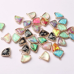 Colorful fan-shaped crystal glass charms with gold metal edges for DIY jewelry making