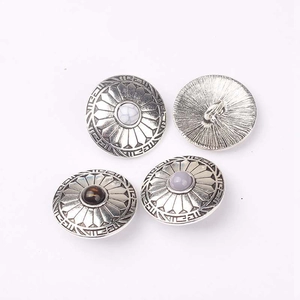 Vintage round zinc alloy flower buttons with sunburst texture and center stone inlay