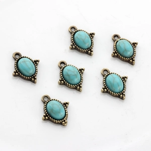Pendentifs ovales en bronze rétro avec résine turquoise pour la création de bijoux DIY