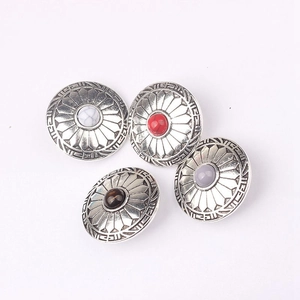 Set of 4 vintage zinc alloy concho buttons with colorful stone inlays for DIY jewelry