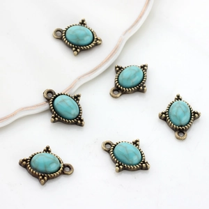Lot de 6 pendentifs ovales en turquoise rétro avec monture en bronze pour bijoux DIY