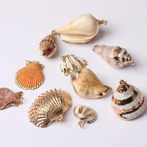 Pendentifs bohèmes en coquillage naturel avec bordure dorée pour création de bijoux