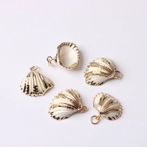 Lot détaillé de cinq pendentifs coquillages crème avec bords dorés et texture fine