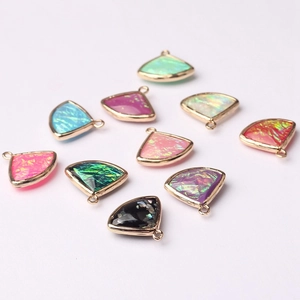 Colorful fan-shaped crystal glass pendants with gold metal frames for DIY jewelry