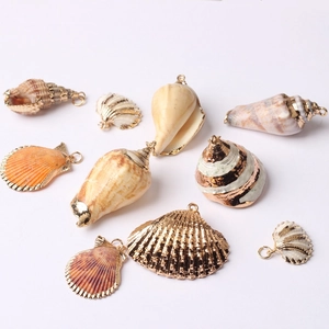 Pendentifs en coquillage naturel bohème avec bord doré pour création de bijoux
