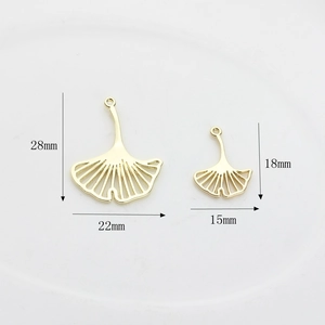 Golden alloy ginkgo leaf pendants in two sizes for DIY jewelry making and crafts