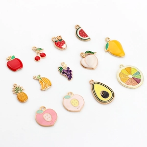 Assorted colorful enamel fruit charms with gold plating for DIY jewelry making sets