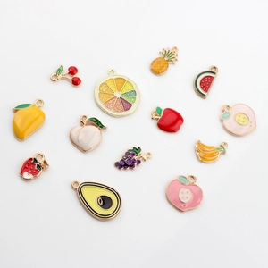 Colorful assorted enamel fruit charms in gold alloy for DIY jewelry necklace making