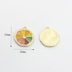 Detailed macro view showing both sides of a 23mm fruit alloy enamel pendant for DIY jewelry
