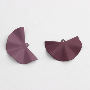 Detailed view of two purple matte扇形 alloy earring charms with pleated texture and hang holes