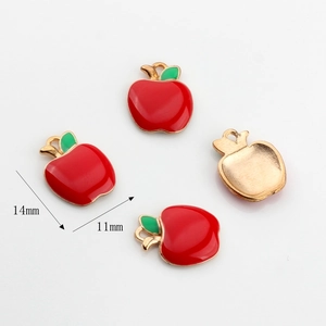 Detail of red apple alloy charms for jewelry making with size dimensions 14x11mm