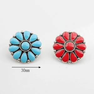 Boutons marguerites rétro en alliage de zinc bleu ciel et rouge de 30 mm de diamètre