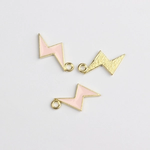 Détails de breloques éclair en émail rose avec finition en alliage doré pour bijoux DIY