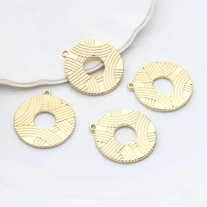 Vintage Alloy Round Hollow Textured Pendant For DIY Earrings Making Jewelry Findings Handmade Simple Gold Plated Circle Accessories