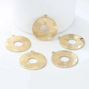 Golden alloy circle hollow pendants with parallel line texture for earring DIY making