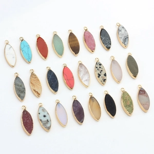 Marquise Natuursteen Goud Omrand Hanger Voor DIY Sieraden Maken Vintage Amethist Rozenkwarts Agaat Marquise Vorm Charm