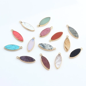 Set van 14 marquise hangers van natuursteen met gouden rand voor DIY-sieraden
