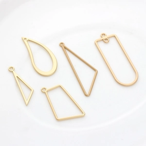 Five assorted matte gold geometric alloy pendant frames for DIY jewelry making accessories