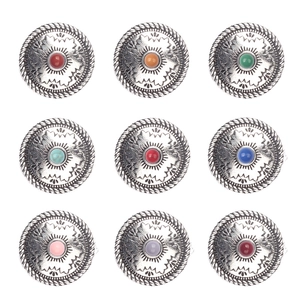 Botoni Concho Rotondi in Lega di Zinco Vintage Con Strass in Resina per Creazione Gioielli Fai da Te Accessori Decorativi Etnici