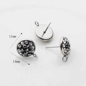 Gunmetal grey crystal rhinestone stud earrings DIY accessories 11mm diameter size